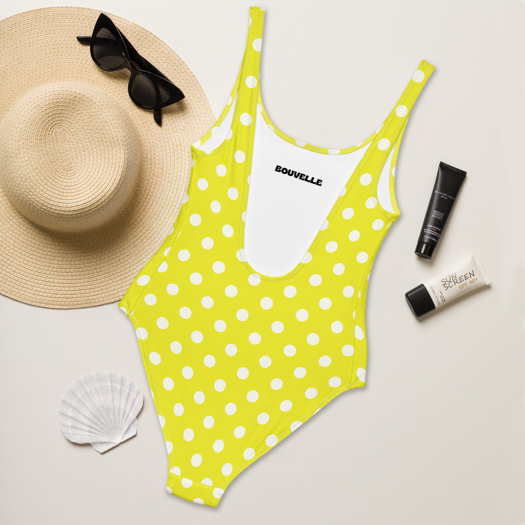 Women's Yellow Polka Dot Buttery Soft Swimsuit With UPF 50+