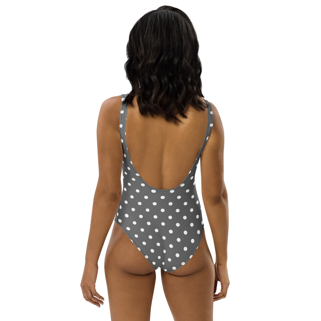 Women's Gray Polka Dot Buttery Soft Swimsuit With UPF 50+