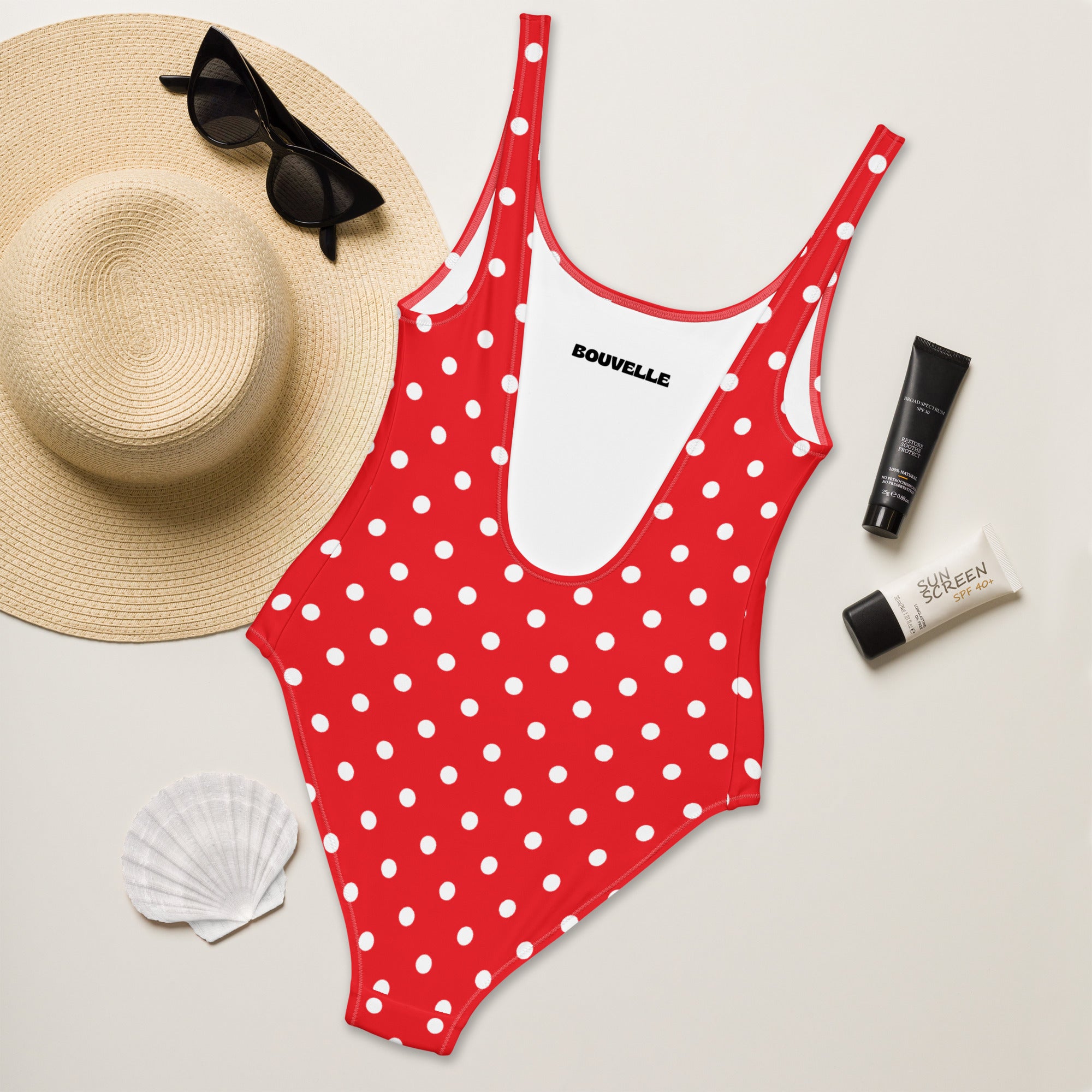 Women's Red Polka Dot Buttery Soft Swimsuit With UPF 50+
