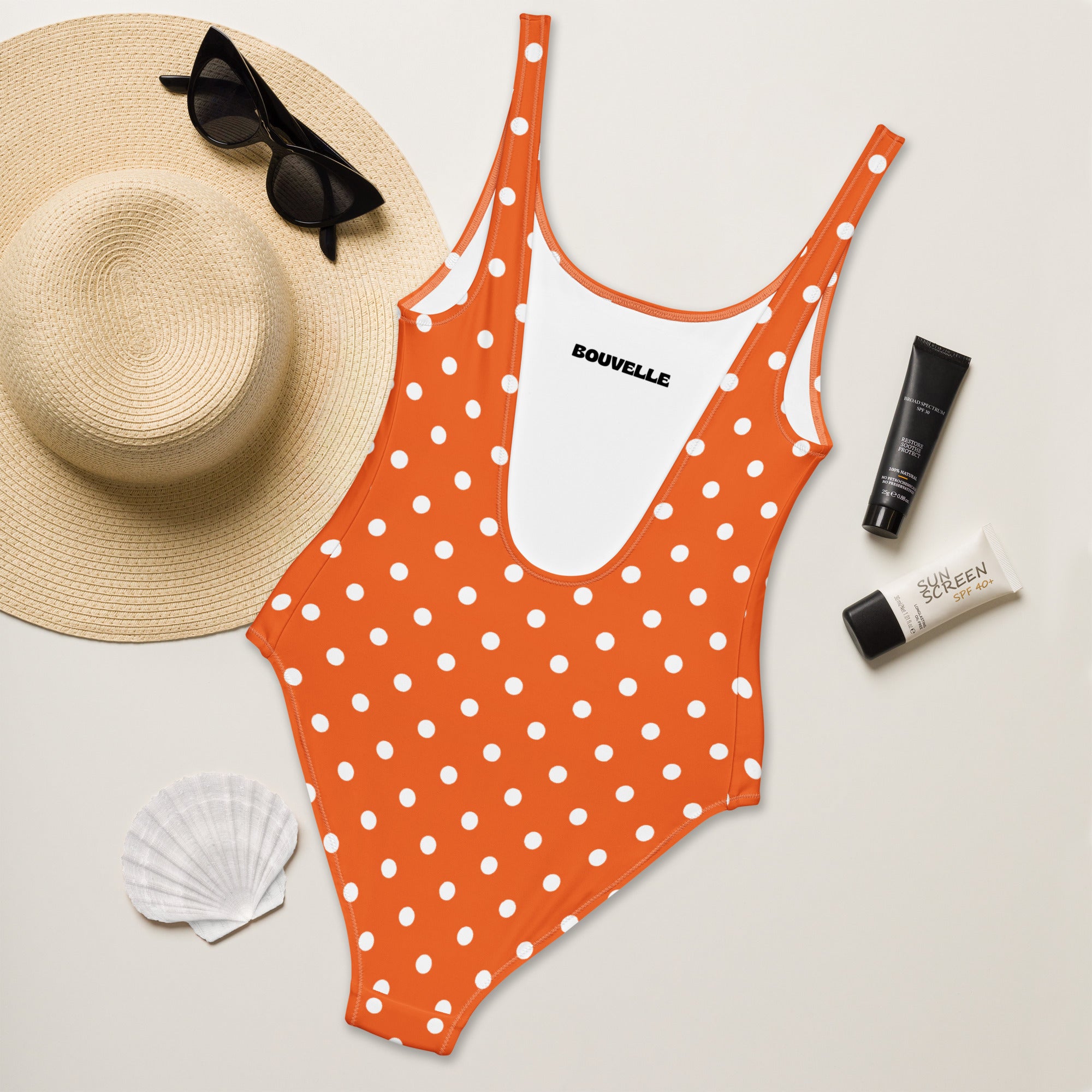 Women's Orange Polka Dot Buttery Soft Swimsuit With UPF 50+