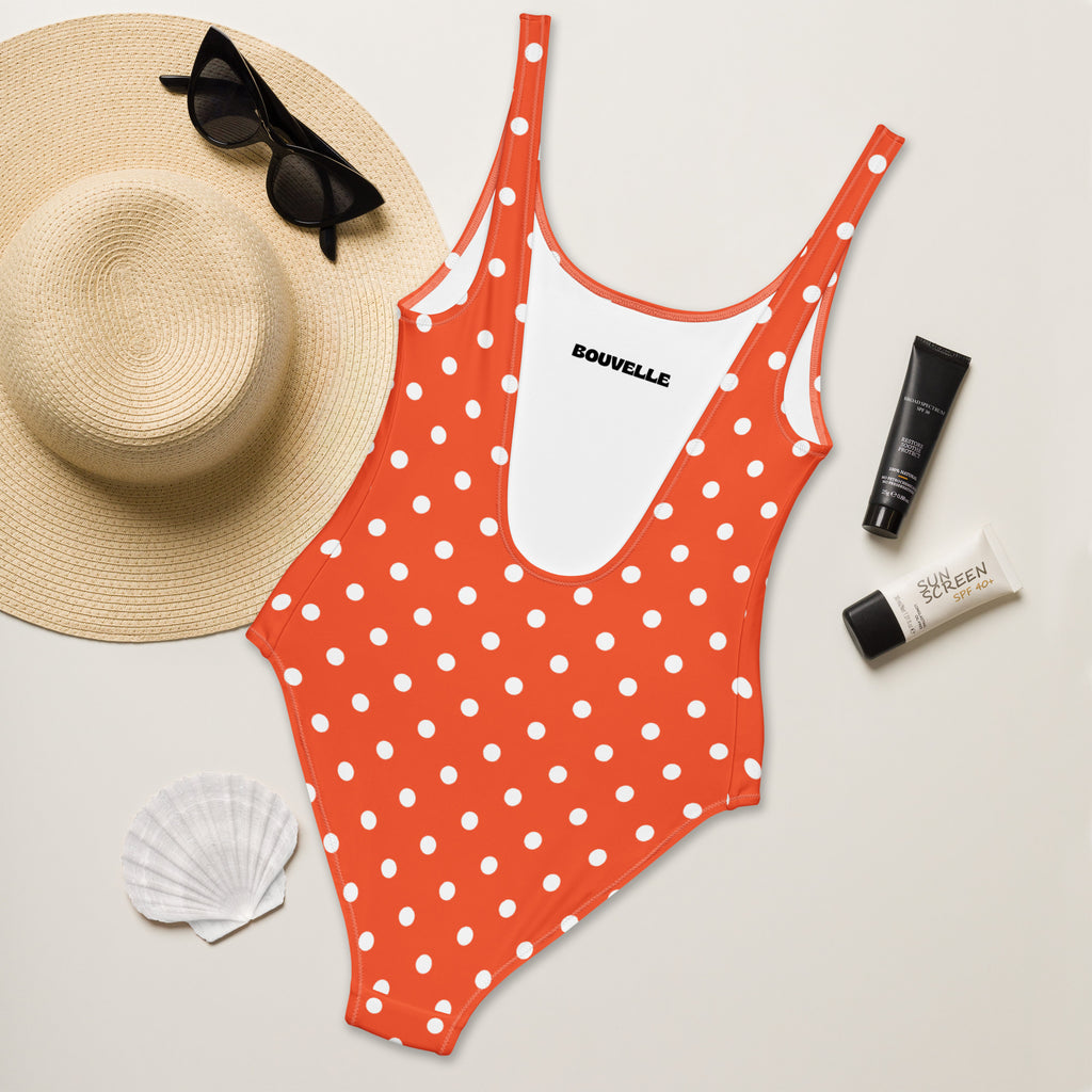 Women's Bright Orange Polka Dot Buttery Soft Swimsuit With UPF 50+