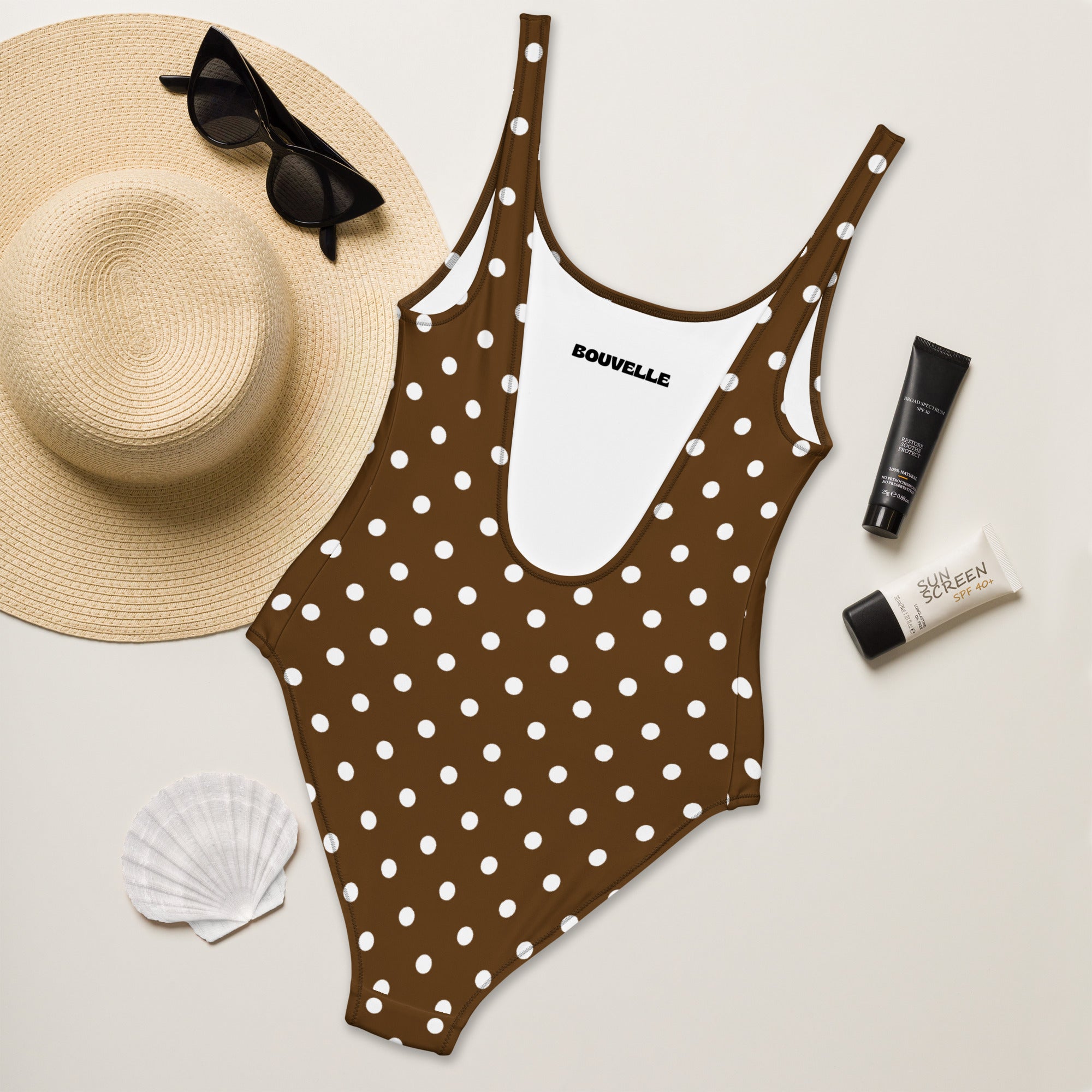 Women's Brown Polka Dot Buttery Soft Swimsuit With UPF 50+