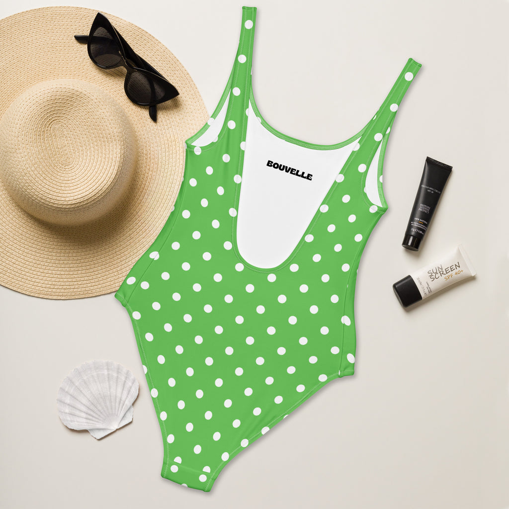 Women's Green Polka Dot Buttery Soft Swimsuit With UPF 50+