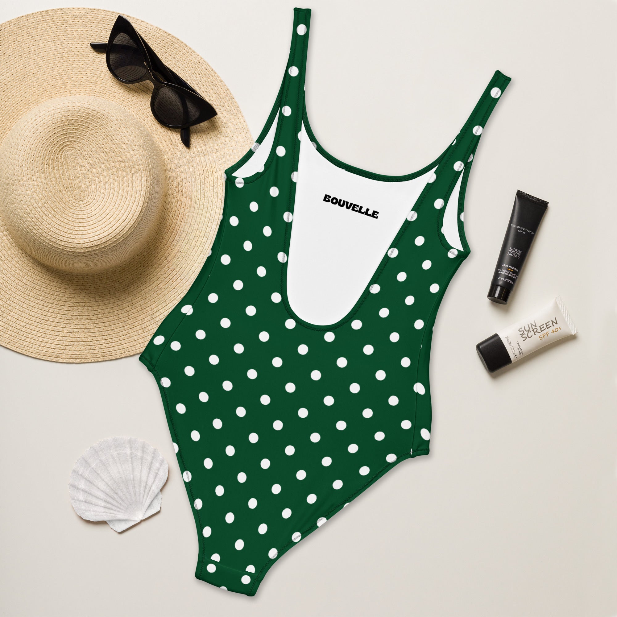Women's Dark Forest Green Polka Dot Buttery Soft Swimsuit With UPF 50+