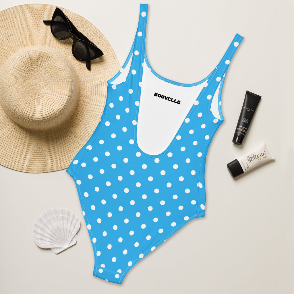 Women's Sky Blue Polka Dot Buttery Soft Swimsuit With UPF 50+