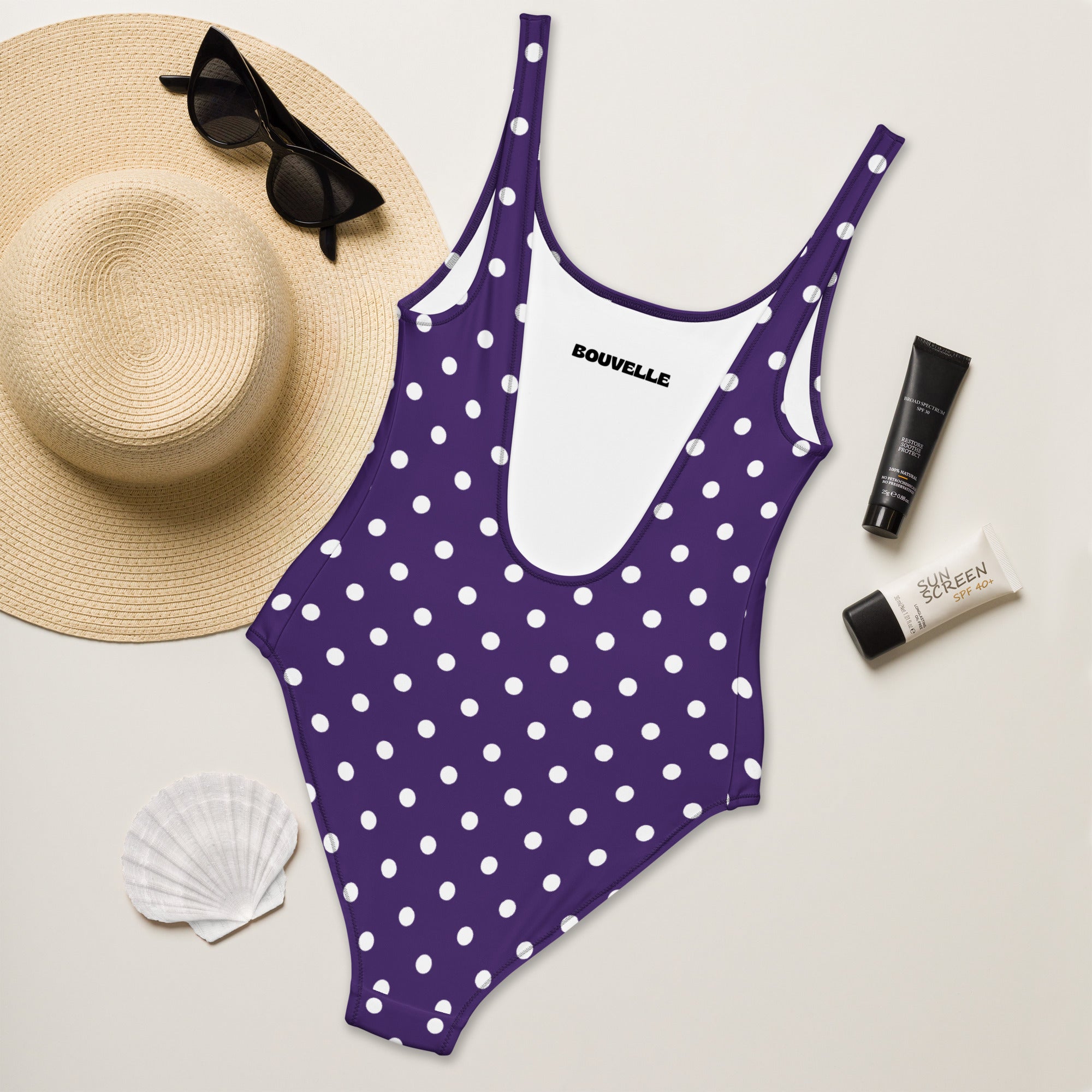 Women's Dark Purple Polka Dot Buttery Soft Swimsuit With UPF 50+