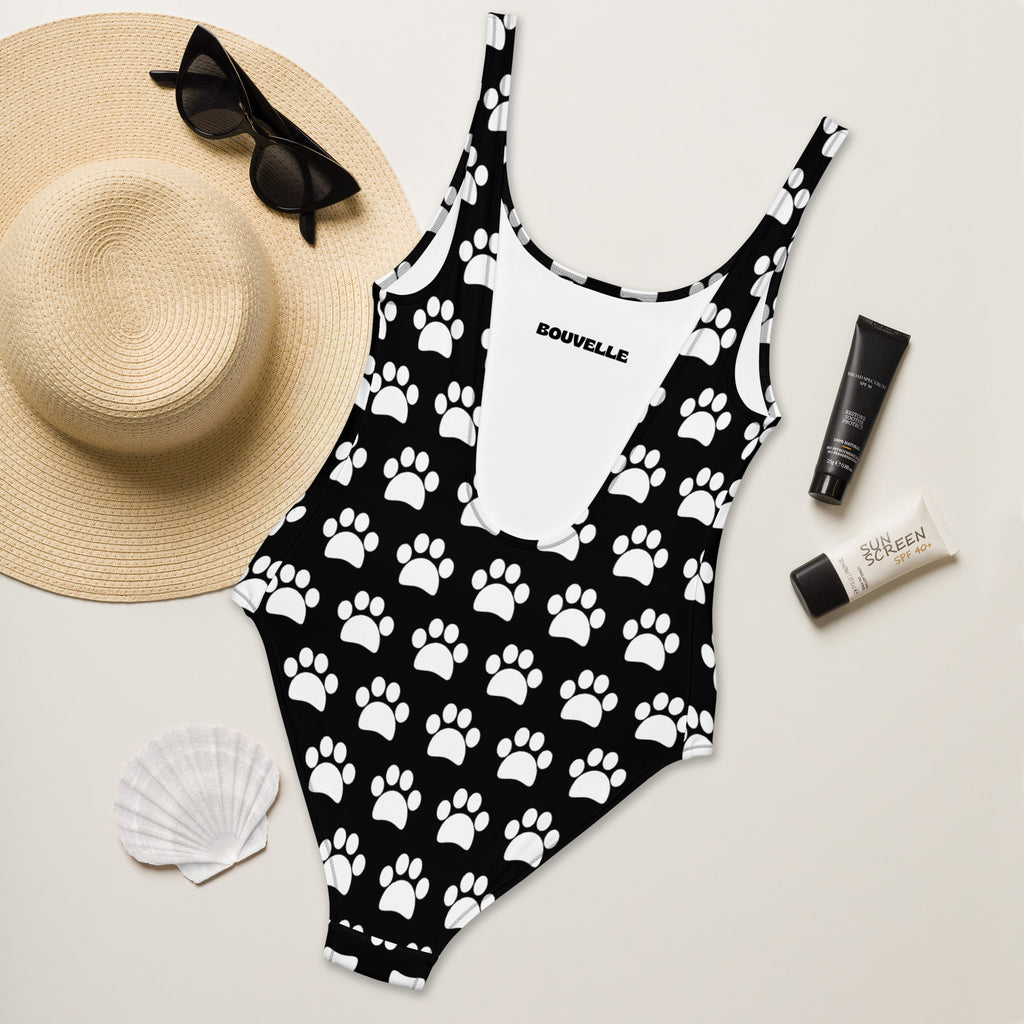 Women's Black Paw Print Buttery Soft Swimsuit With UPF 50+