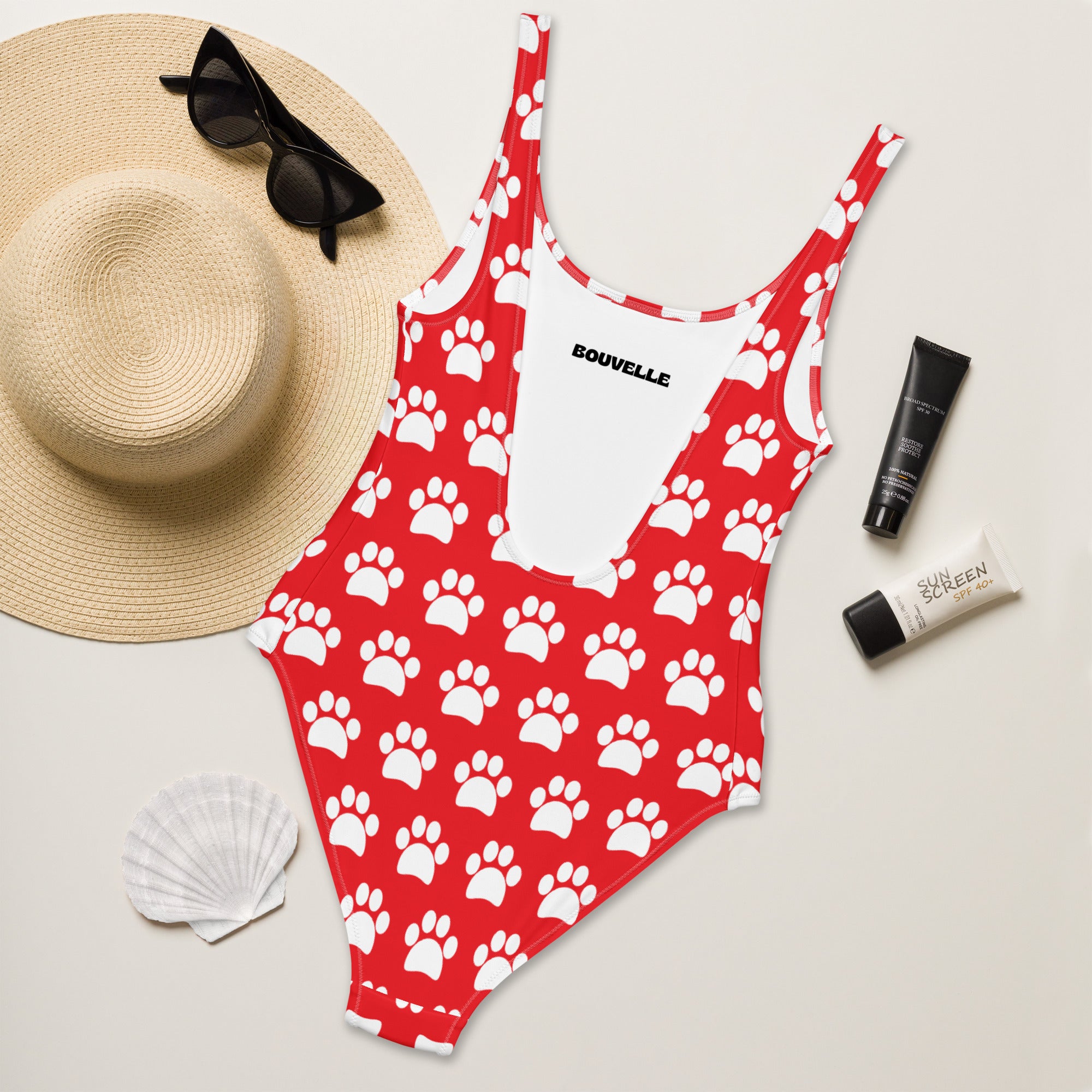 Women's Red Paw Print Buttery Soft Swimsuit With UPF 50+