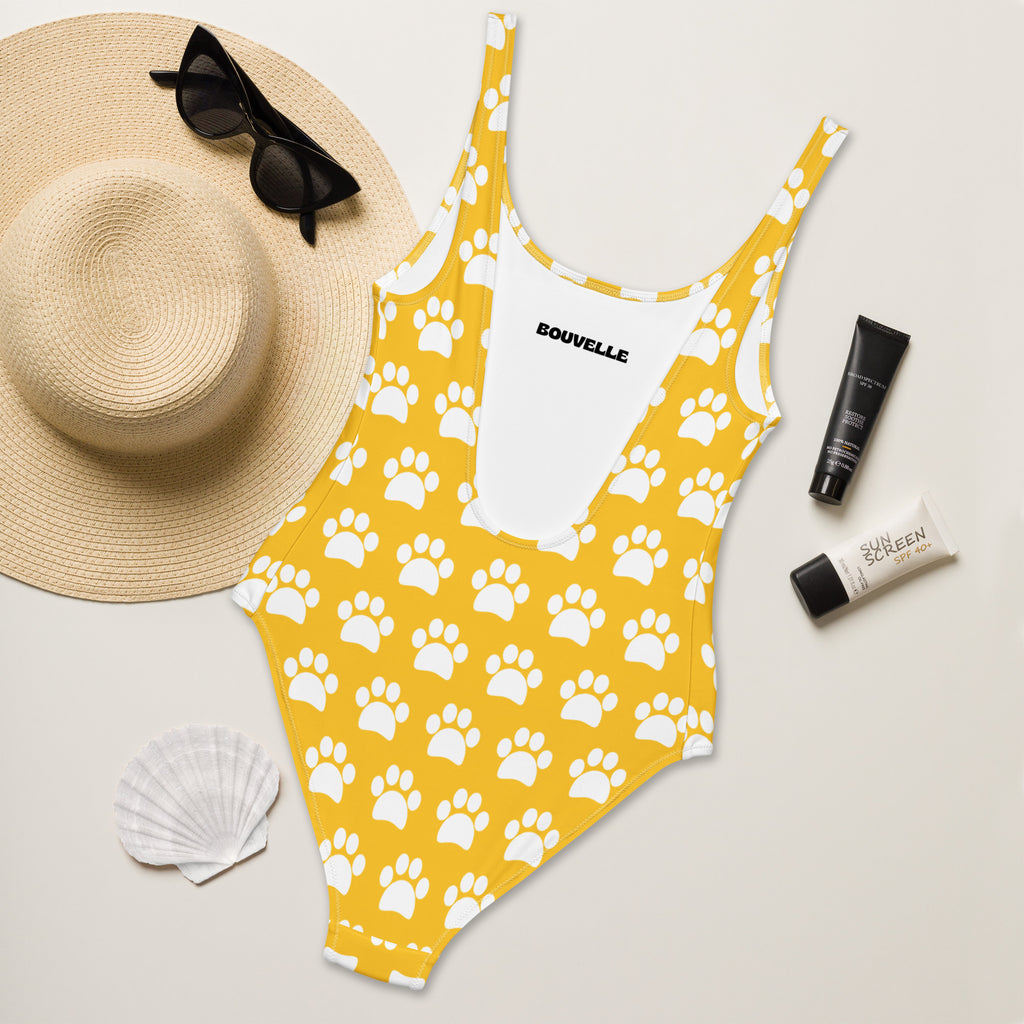Women's Yellow Paw Print Buttery Soft Swimsuit With UPF 50+
