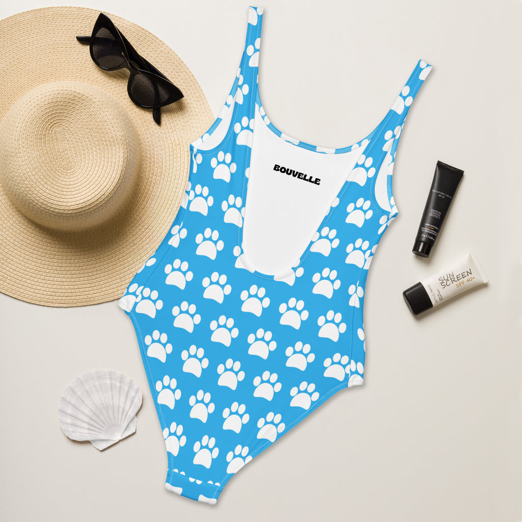 Women's Sky Blue Paw Print Buttery Soft Swimsuit With UPF 50+