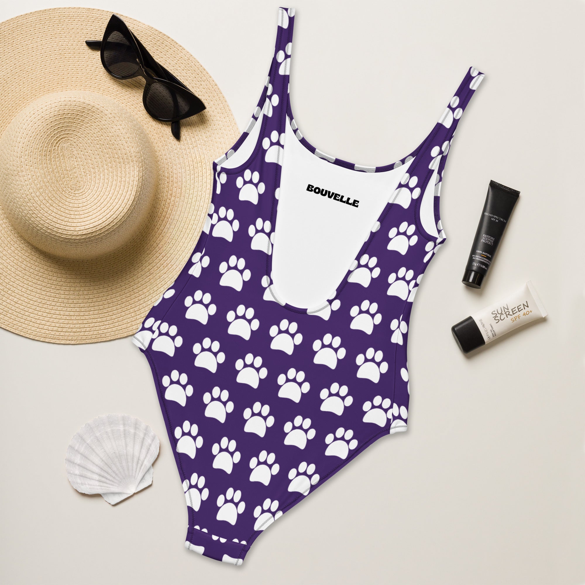 Women's Dark Purple Paw Print Buttery Soft Swimsuit With UPF 50+