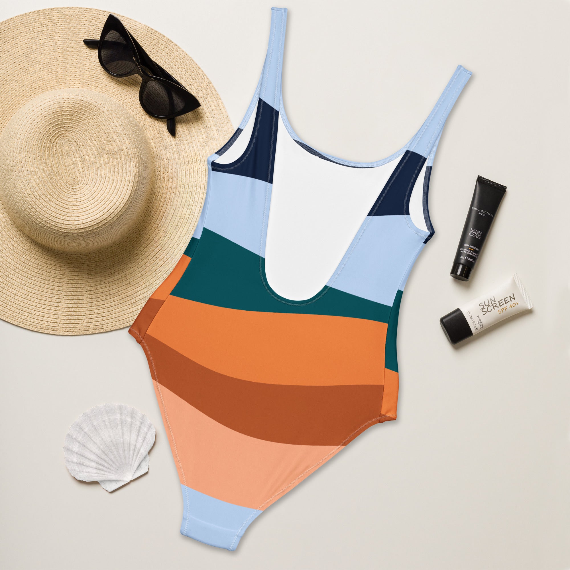 Women's Retro Coastal Stripe Buttery Soft Swimsuit With UPF 50+