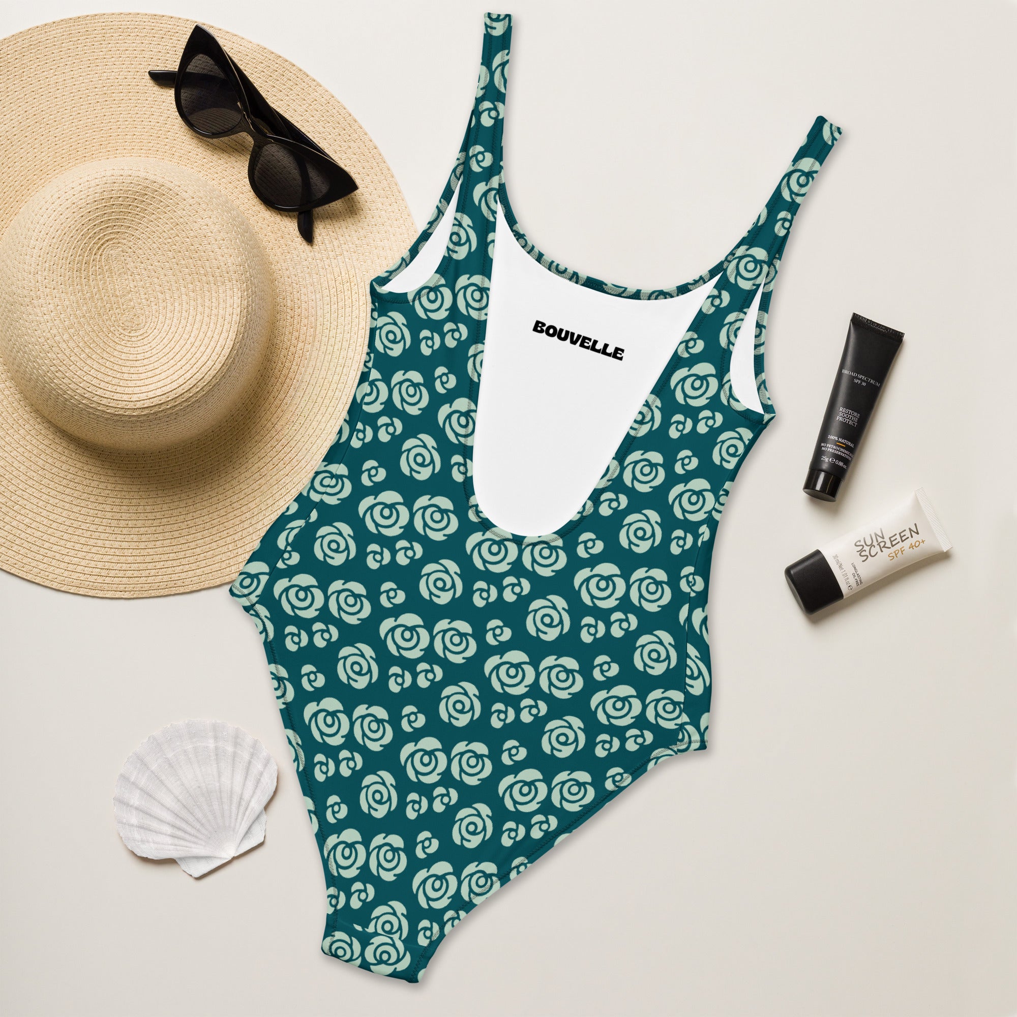 Women's Teal Rose Pattern Buttery Soft Swimsuit With UPF 50+