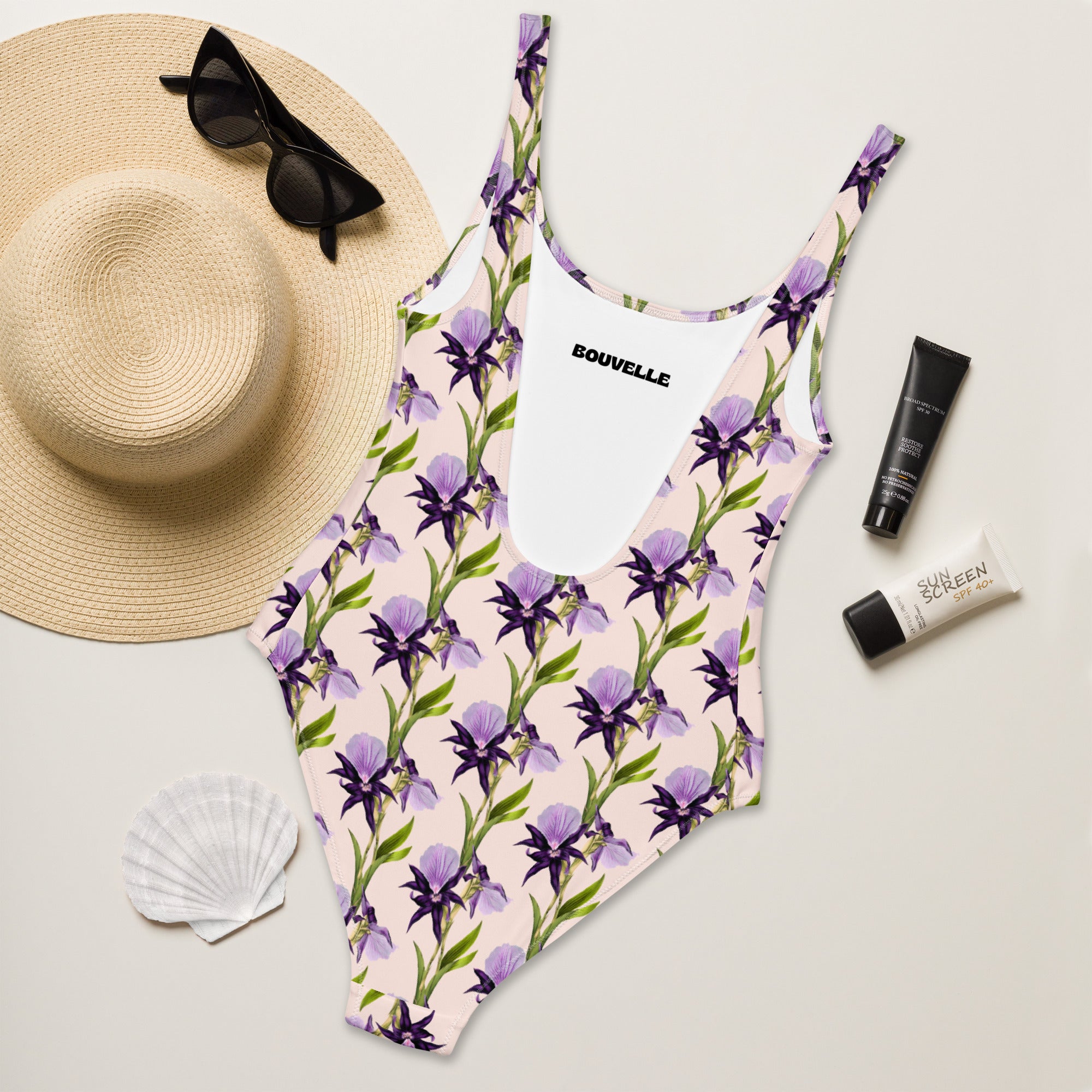 Women's Purple Iris Floral Buttery Soft Swimsuit With UPF 50+
