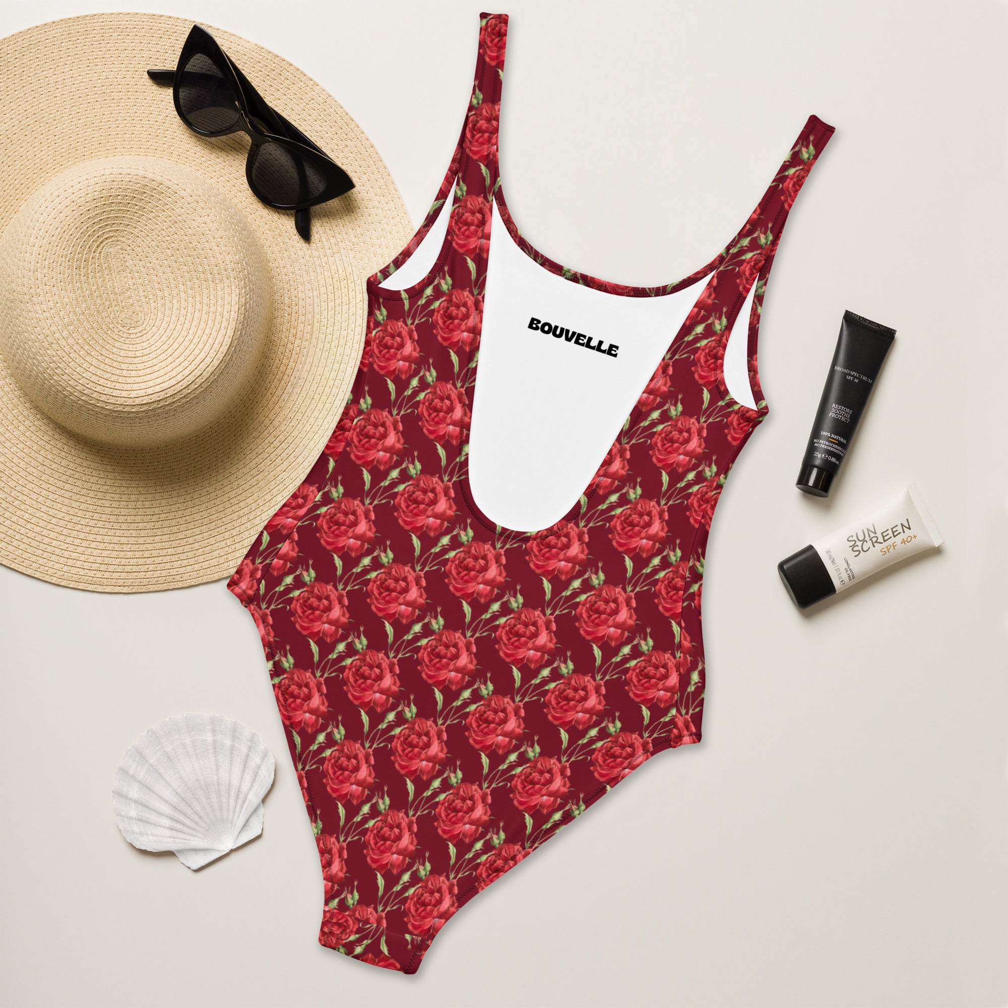 Women's Red Rose Floral Buttery Soft Swimsuit With UPF 50+