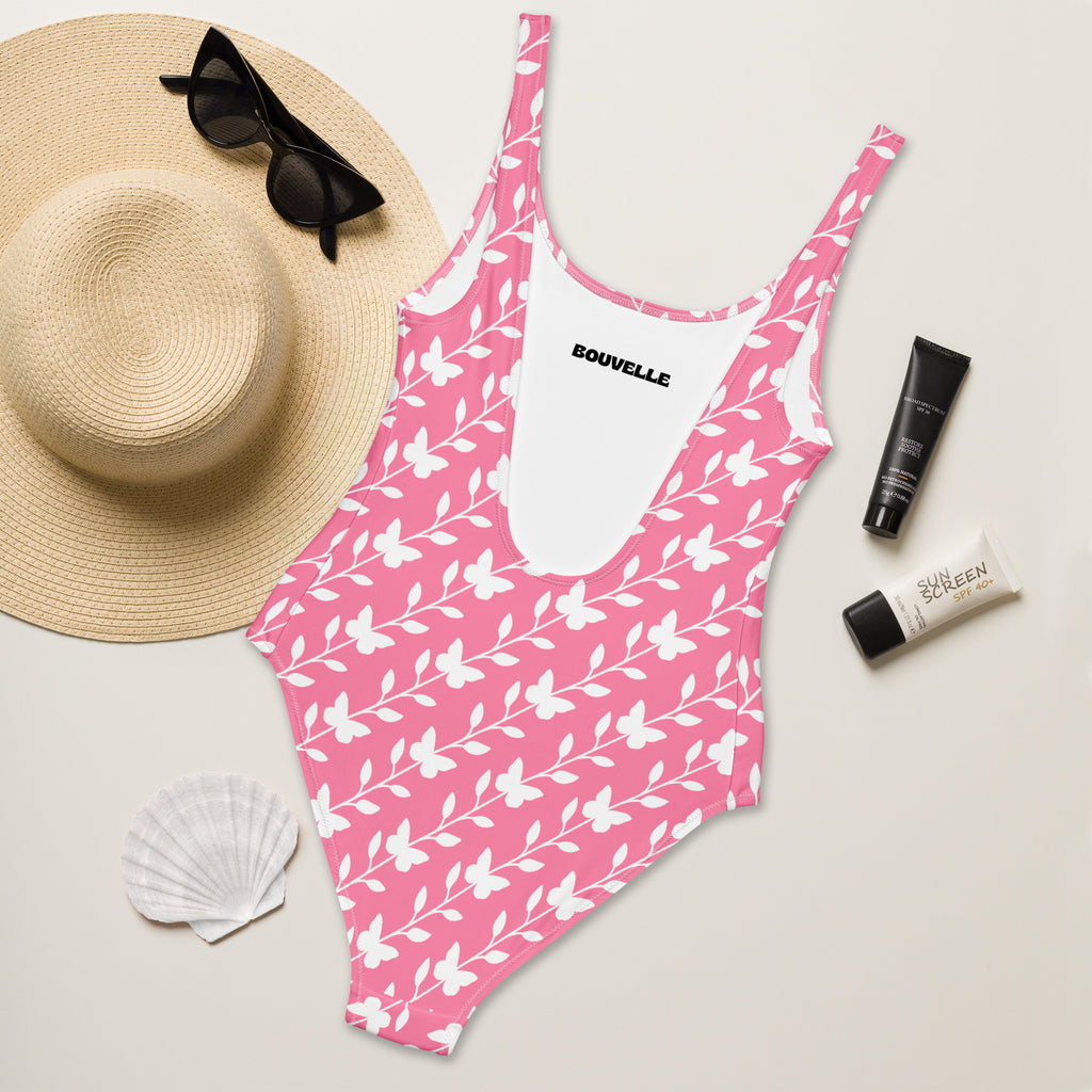Women's Pink Butterfly and Leaf Buttery Soft Swimsuit With UPF 50+