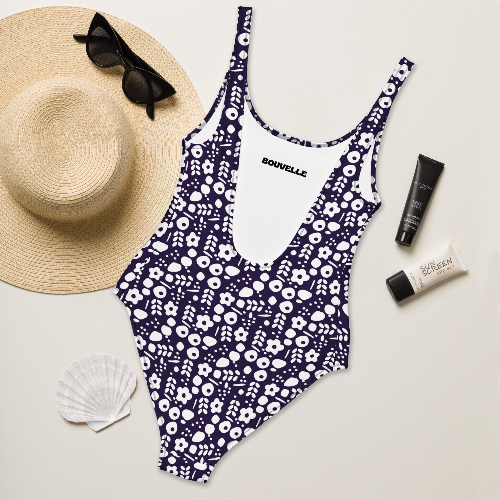Women's Purple Botanical Buttery Soft Swimsuit With UPF 50+