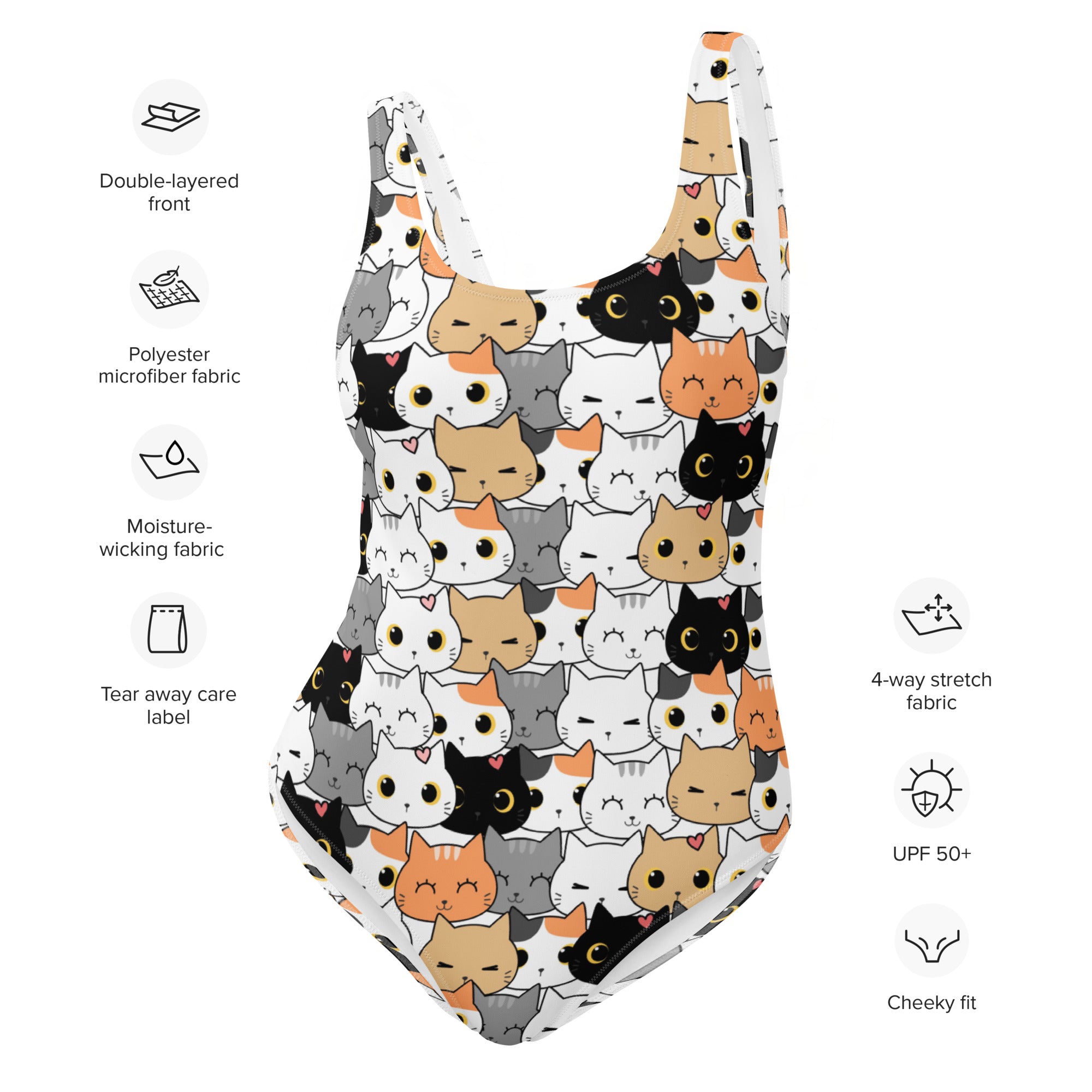 Women's Cat Face Buttery Soft Swimsuit With UPF 50+