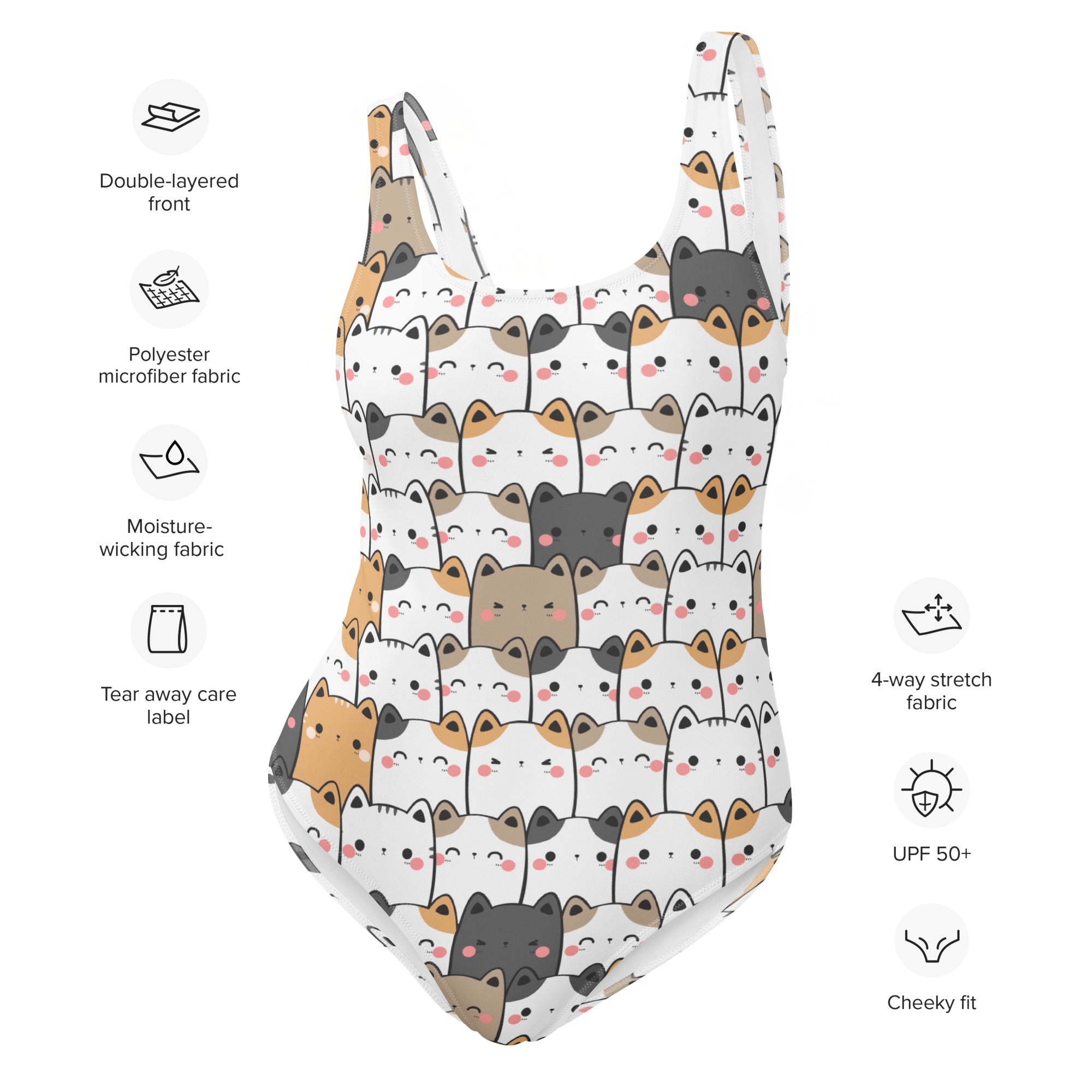 Women's Kawaii Cat Pattern Buttery Soft Swimsuit With UPF 50+