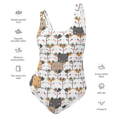 Women's Kawaii Cat Pattern Buttery Soft Swimsuit With UPF 50+