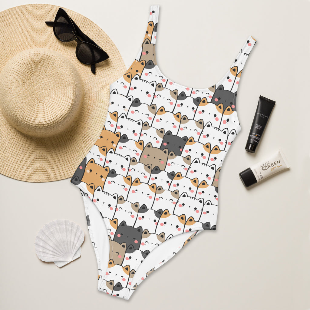 Women's Kawaii Cat Pattern Buttery Soft Swimsuit With UPF 50+
