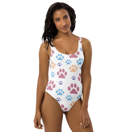 Women's Colorful Paw Print Buttery Soft Swimsuit With UPF 50+
