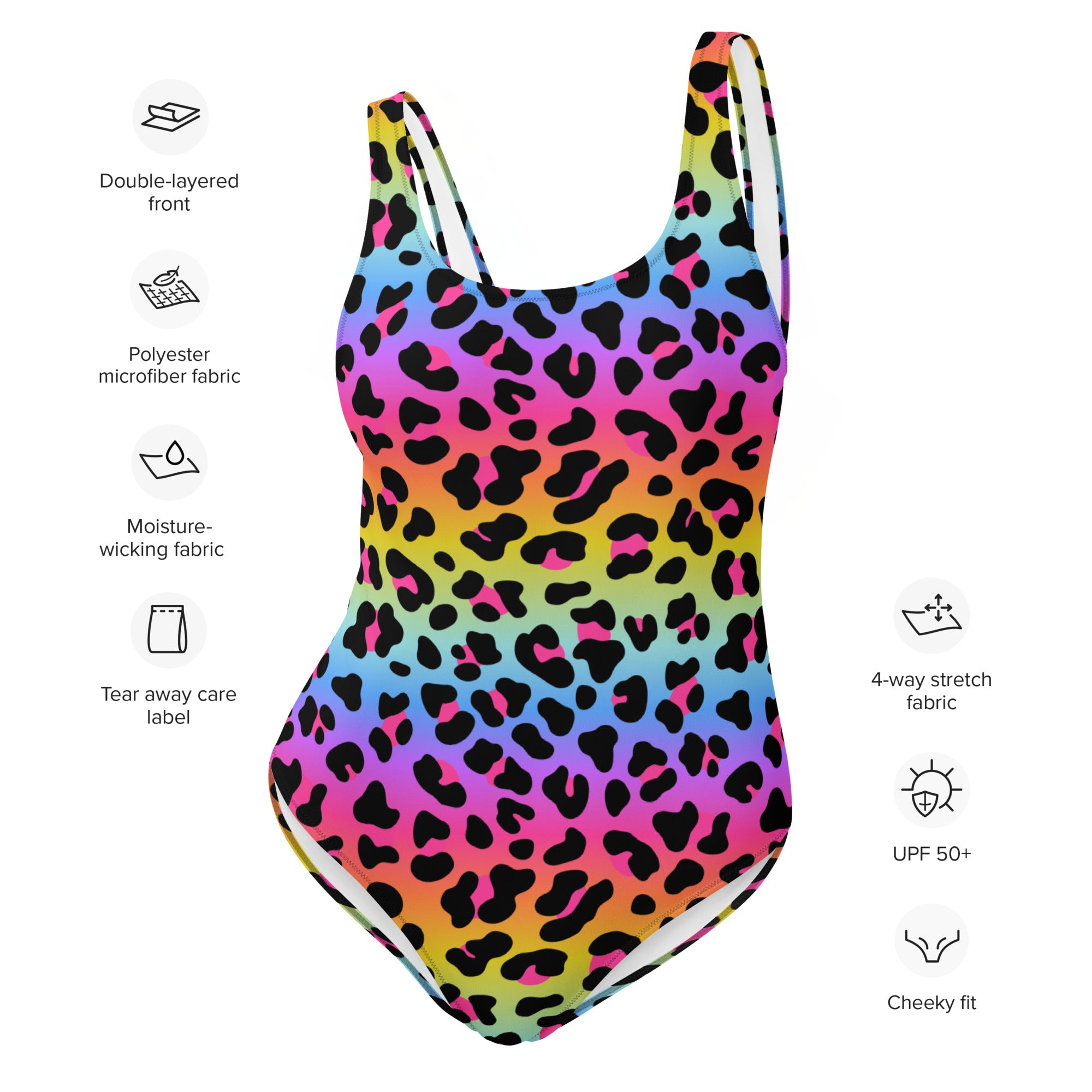 Women's Rainbow Leopard Buttery Soft Swimsuit With UPF 50+