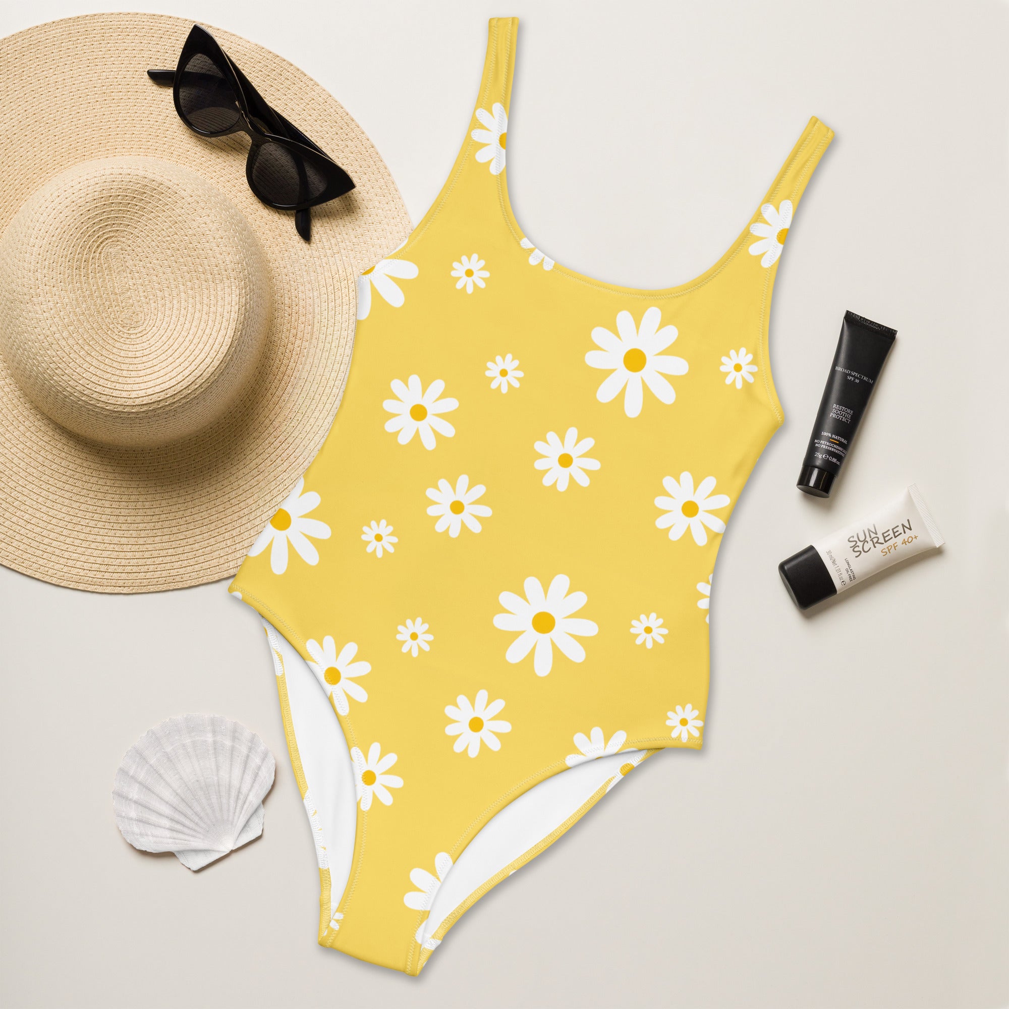 Women's Yellow Daisy Buttery Soft Swimsuit With UPF 50+