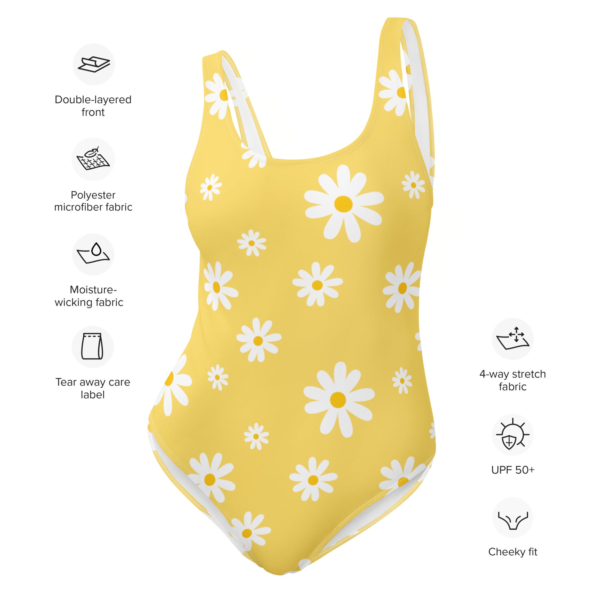 Women's Yellow Daisy Buttery Soft Swimsuit With UPF 50+