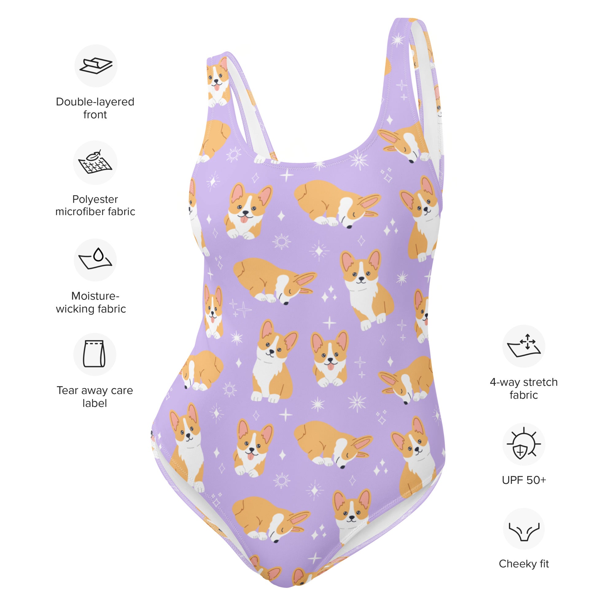 Women's Purple Corgi Dog Buttery Soft Swimsuit With UPF 50+