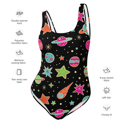 Women's Retro Neon Space Buttery Soft Swimsuit With UPF 50+