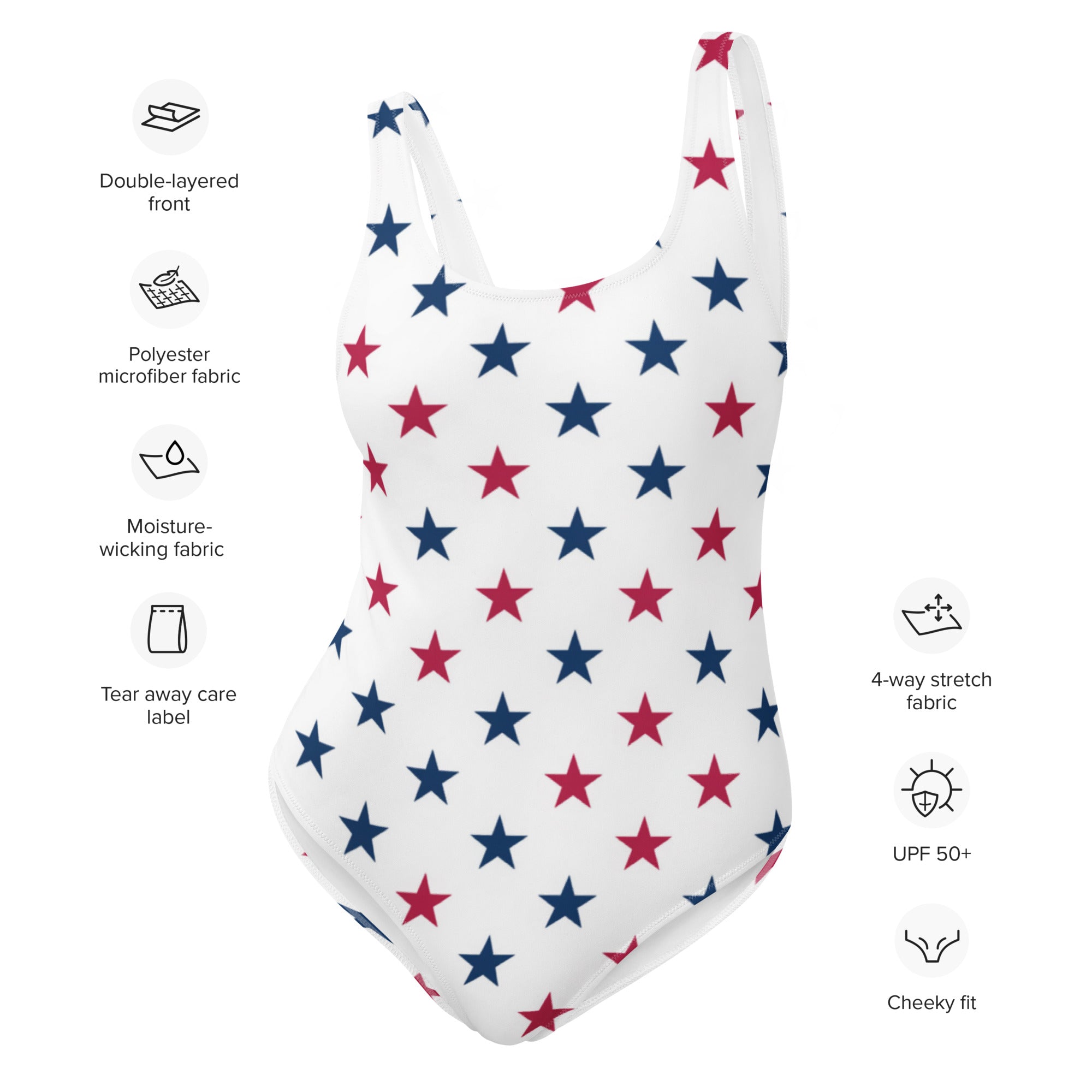 Women's Red & Blue Stars USA Buttery Soft Swimsuit With UPF 50+