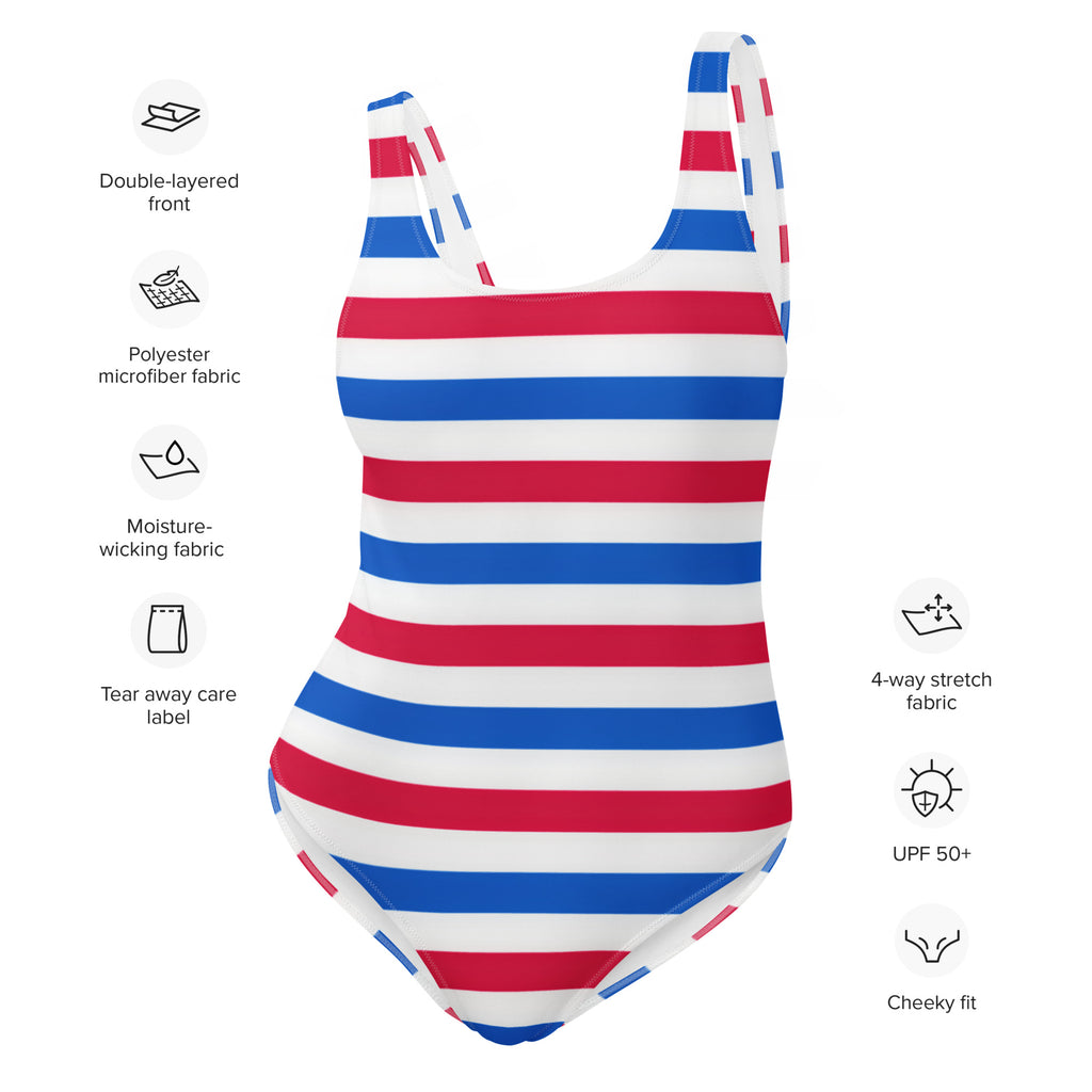 Women's Red, White & Blue Striped USA Buttery Soft Swimsuit With UPF 50+