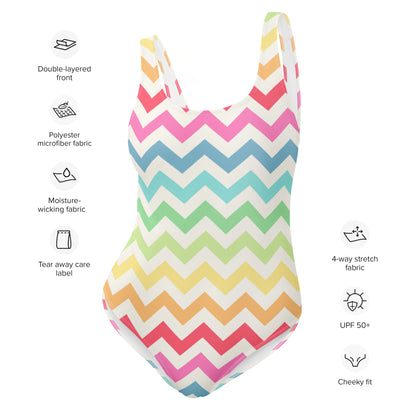 Women's Pastel Rainbow Chevron Buttery Soft Swimsuit With UPF 50+