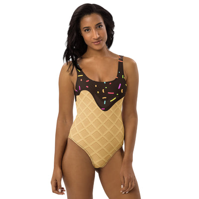 Women's Ice Cream Waffle Cone Sprinkles Buttery Soft Swimsuit With UPF 50+