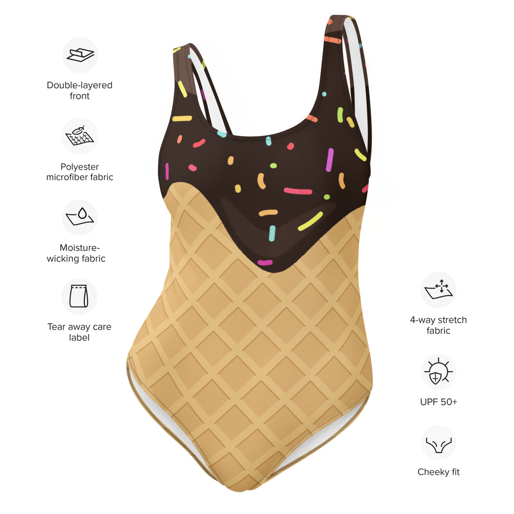 Women's Ice Cream Waffle Cone Sprinkles Buttery Soft Swimsuit With UPF 50+
