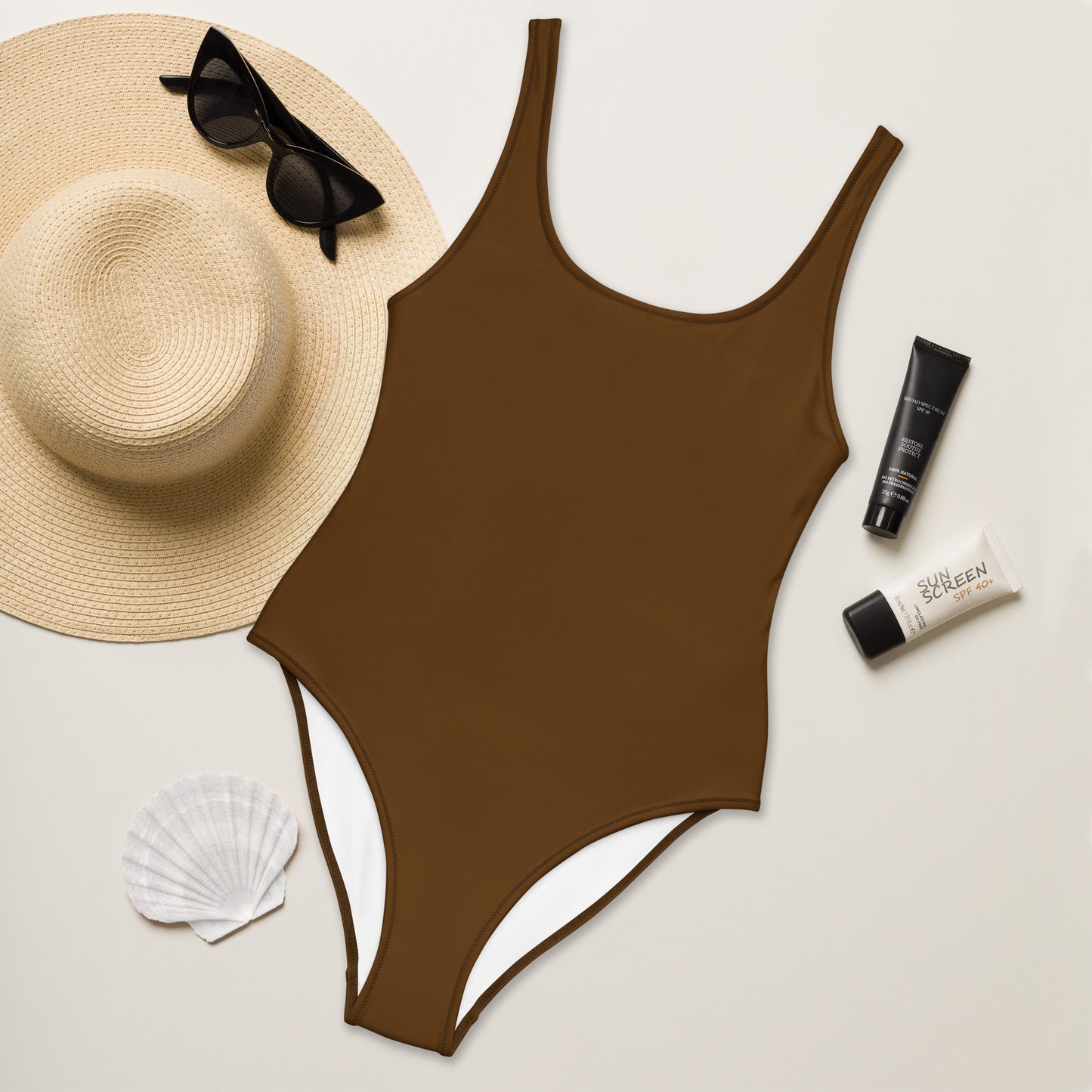 Women's Brown Buttery Soft Swimsuit With UPF 50+