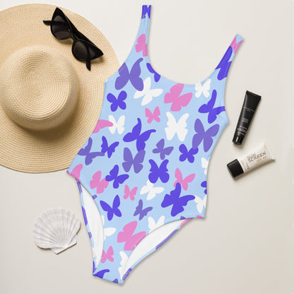 Women's Blue & Purple Butterfly Buttery Soft Swimsuit With UPF 50+