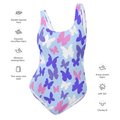 Women's Blue & Purple Butterfly Buttery Soft Swimsuit With UPF 50+