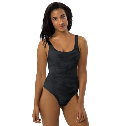 Women's Black Camo Buttery Soft Swimsuit With UPF 50+