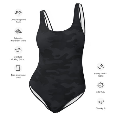 Women's Black Camo Buttery Soft Swimsuit With UPF 50+