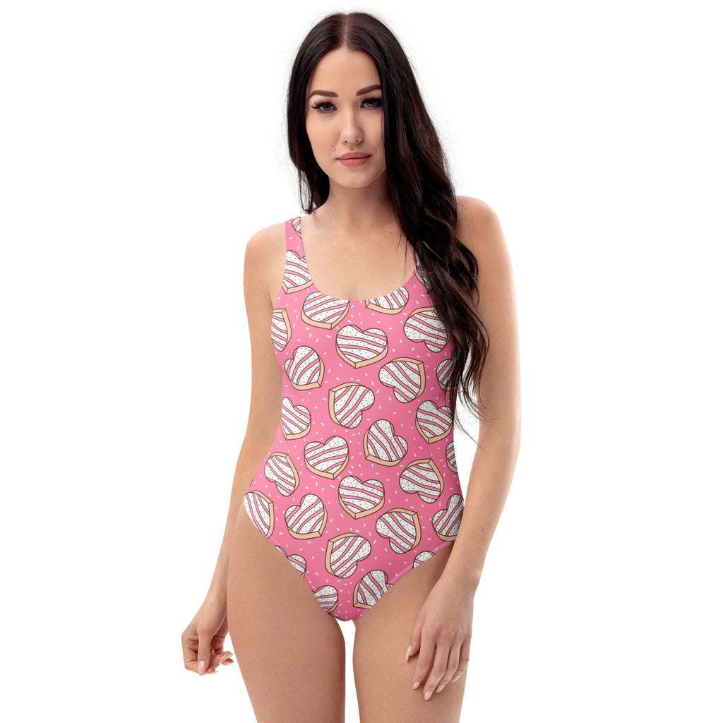 Women's Pink Heart Cookies Buttery Soft Swimsuit With UPF 50+