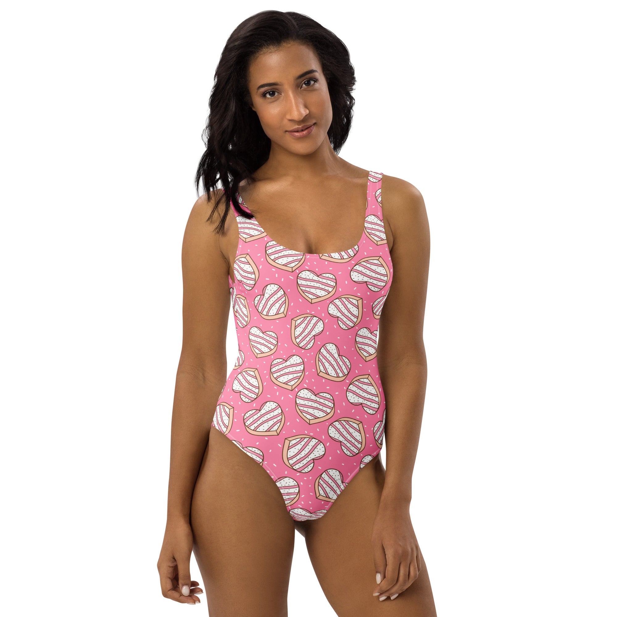 Women's Pink Heart Cookies Buttery Soft Swimsuit With UPF 50+