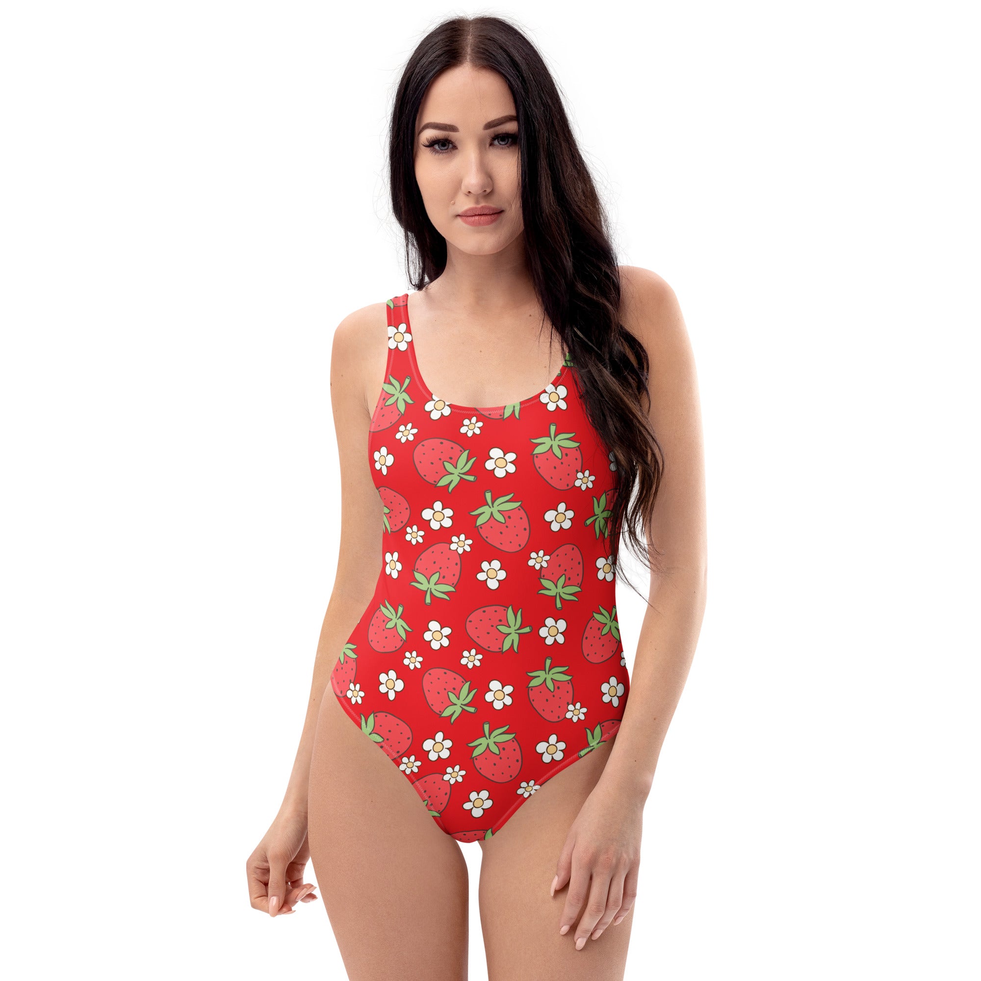 Women's Red Strawberry Buttery Soft Swimsuit With UPF 50+