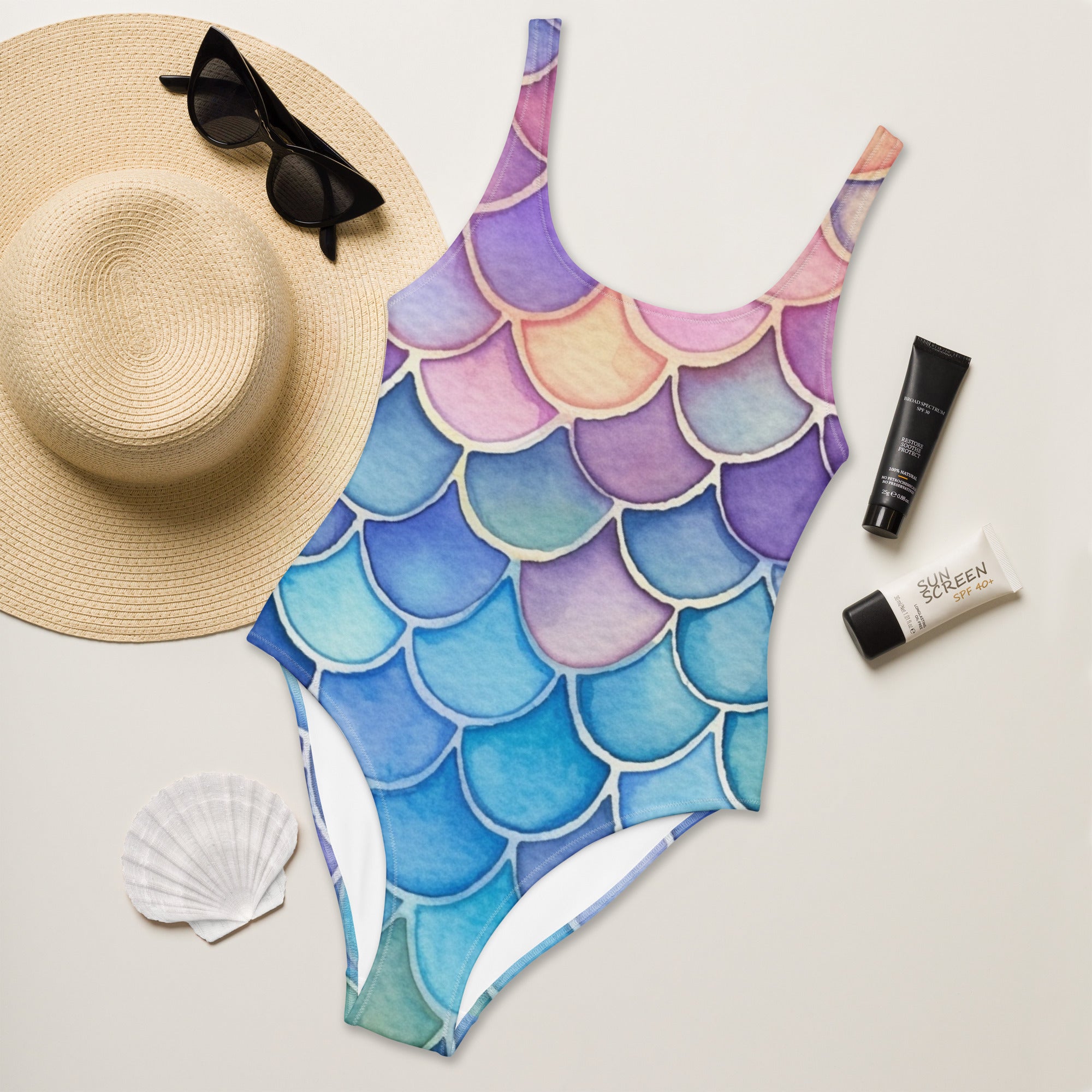 Women's Watercolor Mermaid Buttery Soft Swimsuit With UPF 50+