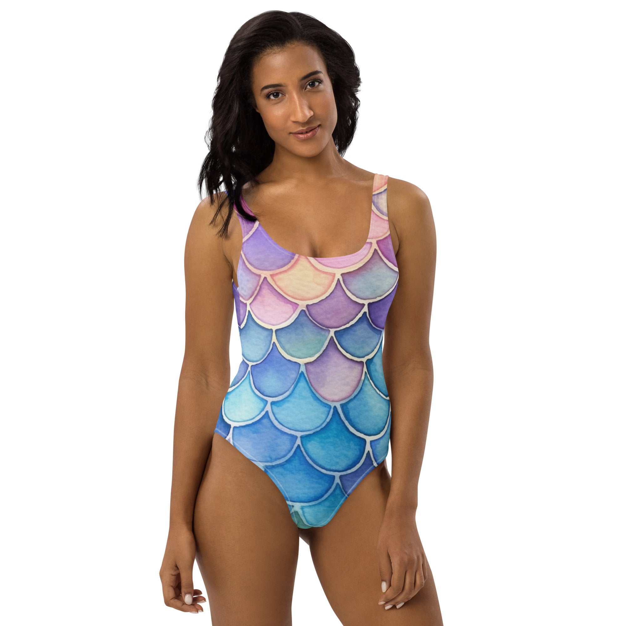 Women's Watercolor Mermaid Buttery Soft Swimsuit With UPF 50+