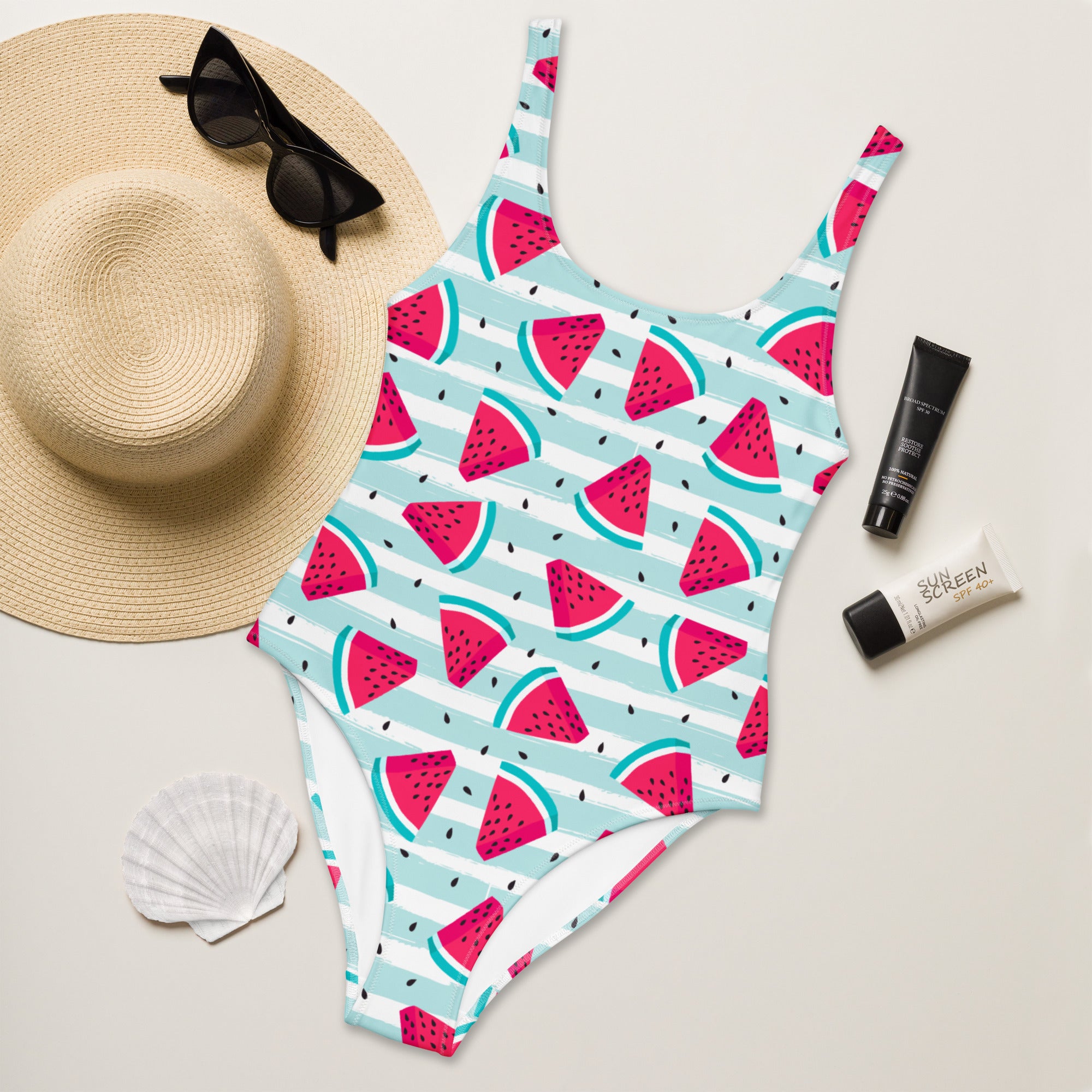 Women's Watermelon Stripe Buttery Soft Swimsuit With UPF 50+
