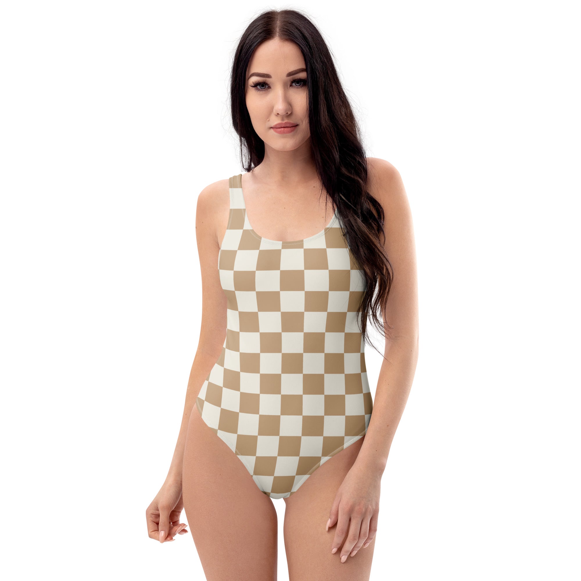 Women's Neutral Checkerboard Buttery Soft Swimsuit With UPF 50+