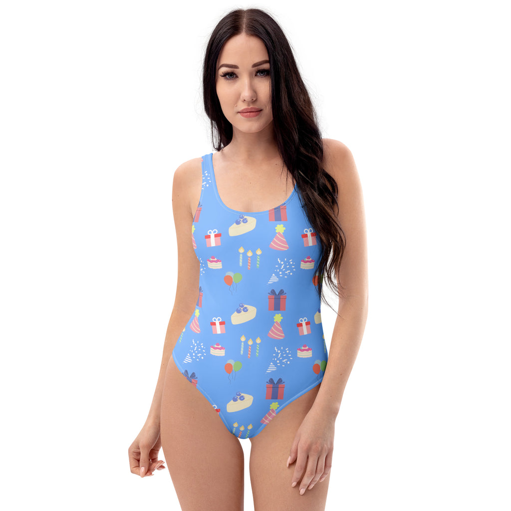 Women's Blue Birthday Party Buttery Soft Swimsuit With UPF 50+
