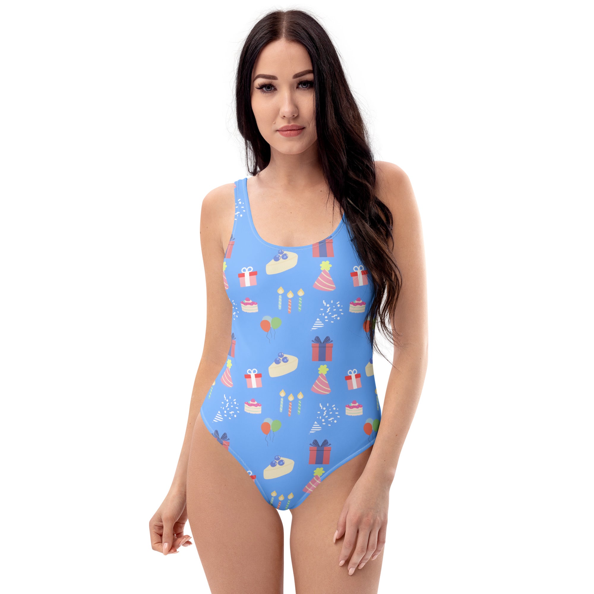 Women's Blue Birthday Party Buttery Soft Swimsuit With UPF 50+